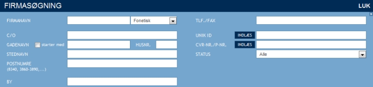 Brugergrænseflade for søgning på firmasøgning